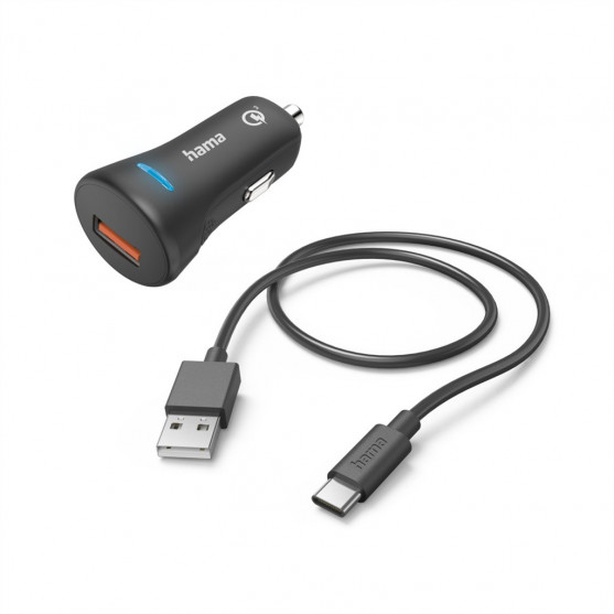 Hama set: rýchla USB nabíjačka do vozidla QC 3.0 19,5 W + kábel USB A-C 1,5 m