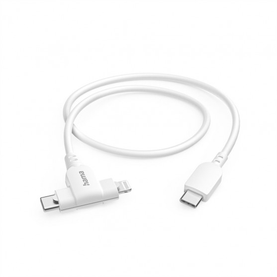 Hama USB-C kábel 2v1: USB-C + Lightning MFi, 1,5 m, biely