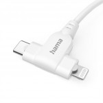 Hama USB-C kábel 2v1: USB-C + Lightning MFi, 1,5 m, biely