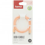 Hama USB-C 2.0 kábel Fabric, 1 m, opletený, oranžový
