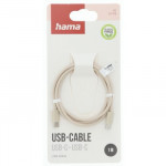 Hama USB-C 2.0 kábel Fabric, 1 m, opletený, béžový
