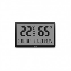 Hama Lombok, digitálny teplomer/vlhkomer, DCF hodiny, pre zavesenie/postavenie, čierny
