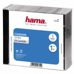 Hama CD Standard box, štandardný obal na 1 CD/DVD, priehľadný/čierny, balenie 5 ks (cena za balenie)
