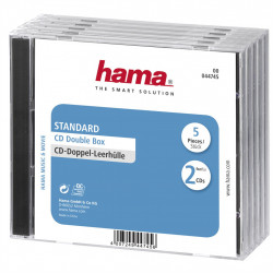 Hama CD Double box, štandardný obal na 2 CD/DVD, priehľadný/čierny, balenie 5 ks (cena za balenie)