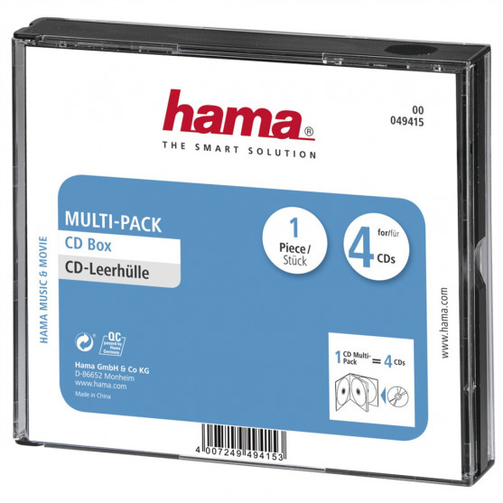 Hama CD Multi-Pack, obal na 4 CD/DVD, priehľadný/čierny