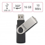 Hama USB 2.0 Flash Drive Rotate, 16 GB, 10 MB/s, čierna/strieborná
